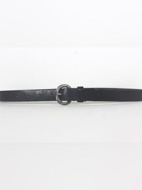 GAP Vintage Narrow Skinny Black Thick Leather Belt Tarnished Silver Buckle